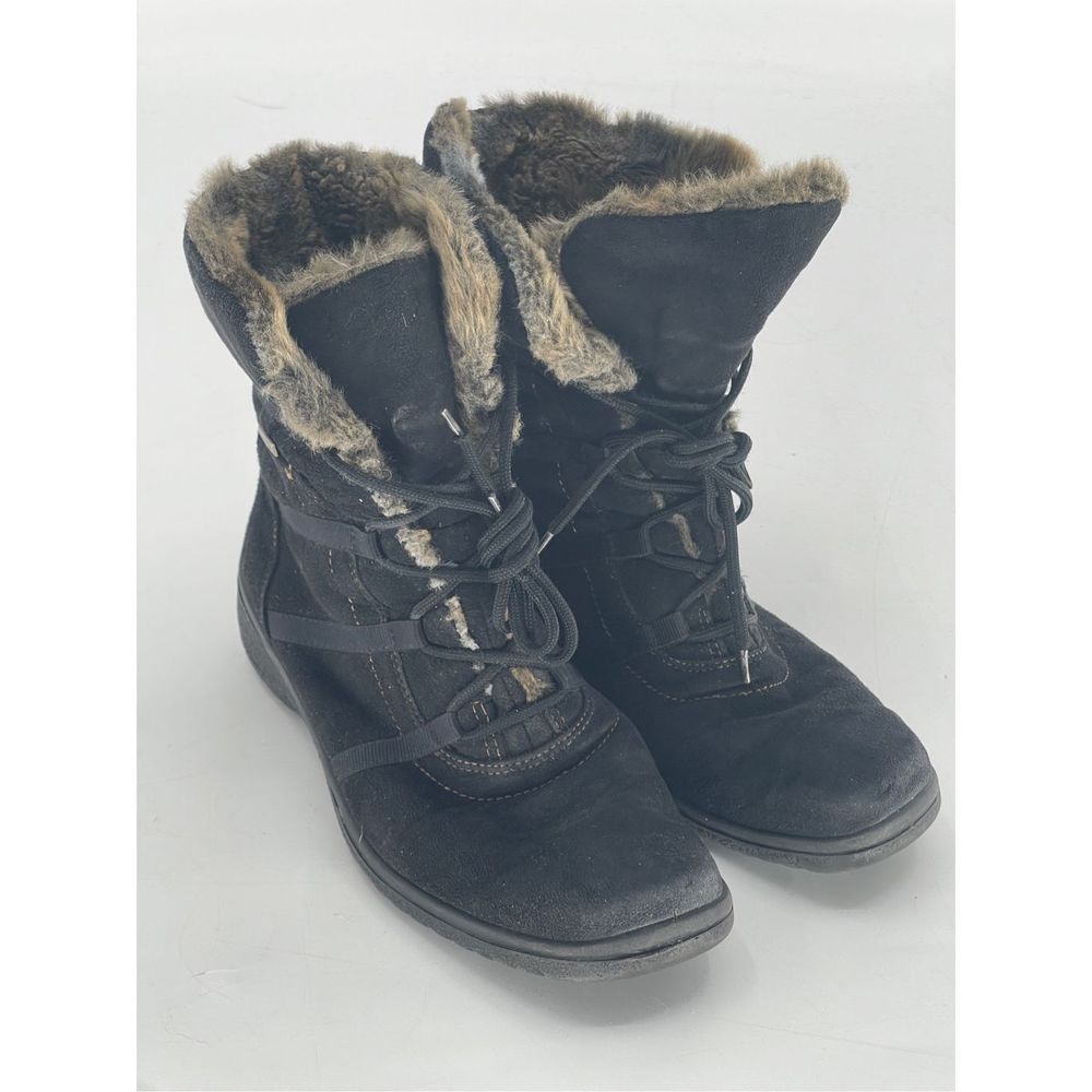 Ara Boots Magaly Women Size 6.5 Black Suede Gore Tex Faux Fur Lace Up